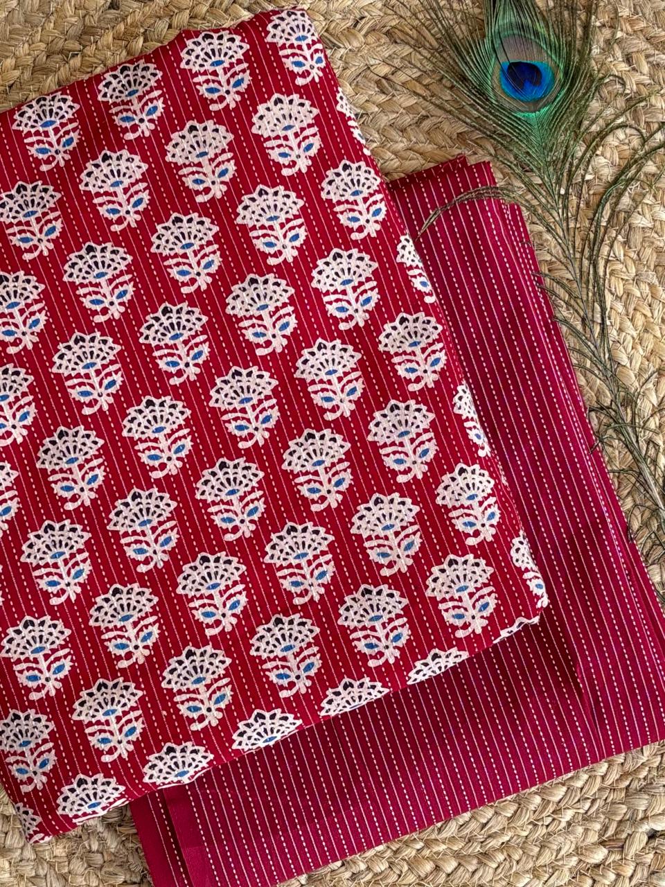 Kantha fabric Ajrakh print top and bottom combo