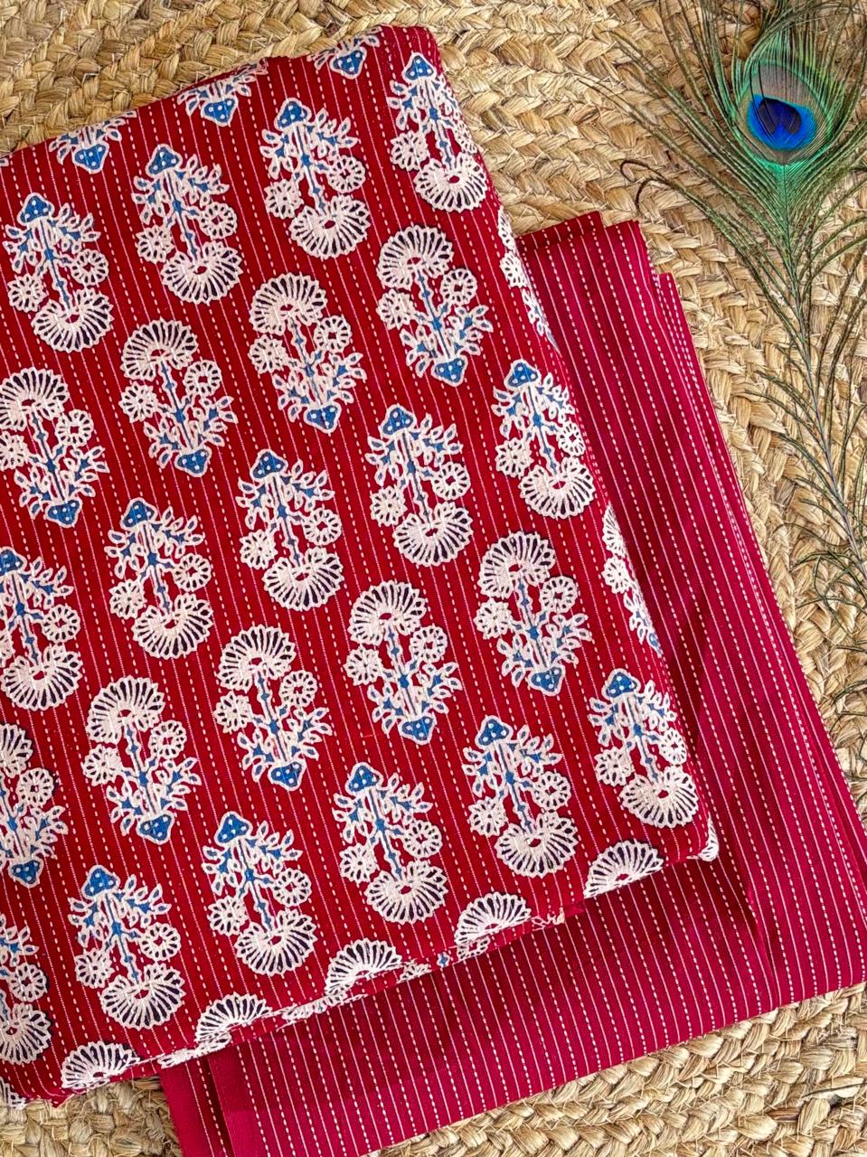 Kantha fabric Ajrakh print top and bottom combo