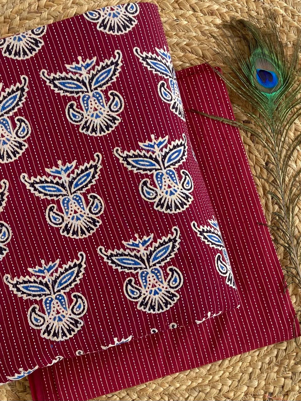 Kantha fabric Ajrakh print top and bottom combo