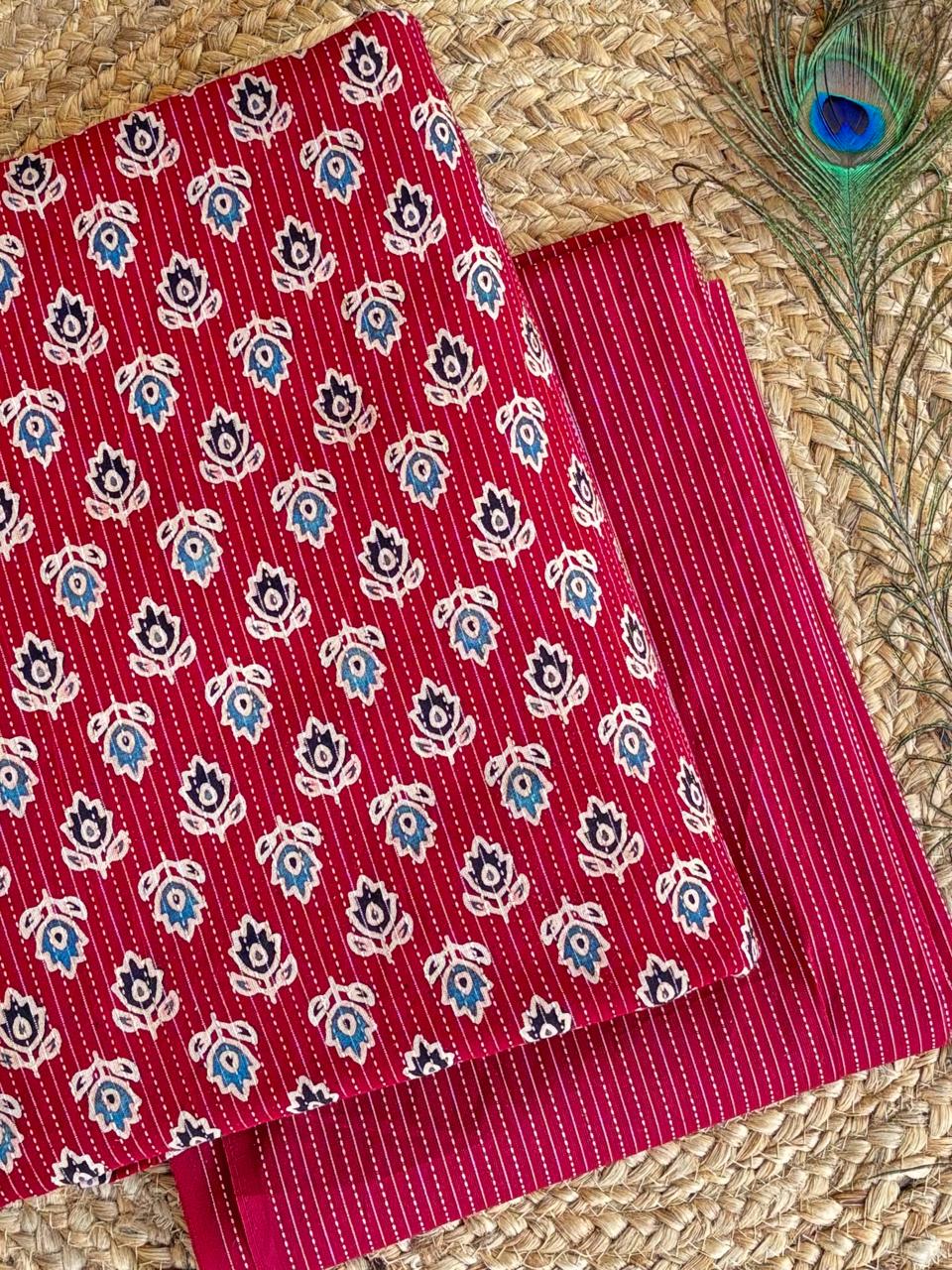 Kantha fabric Ajrakh print top and bottom combo