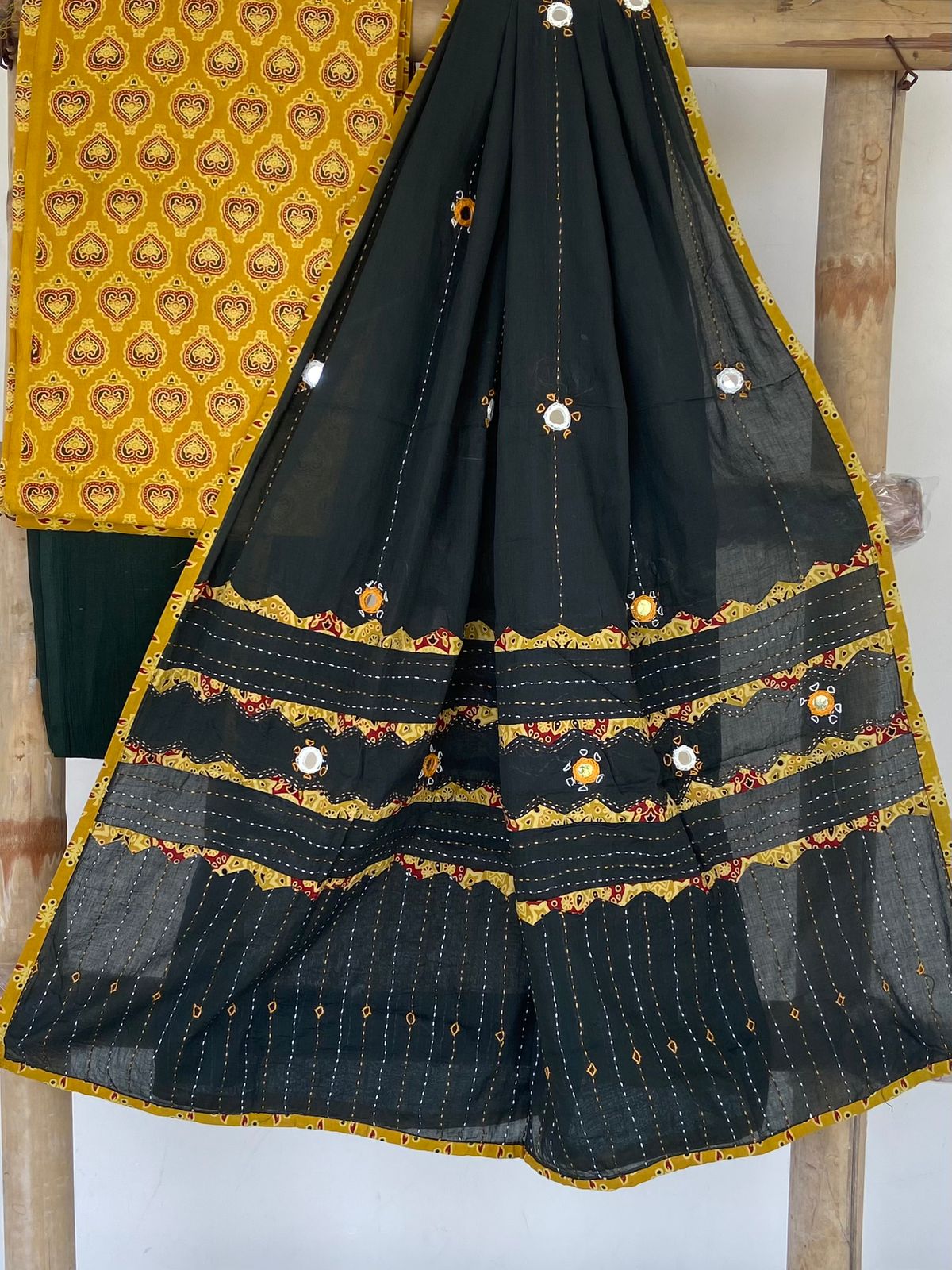 Ajrakh Patch and Mirror-work Dupatta Suit