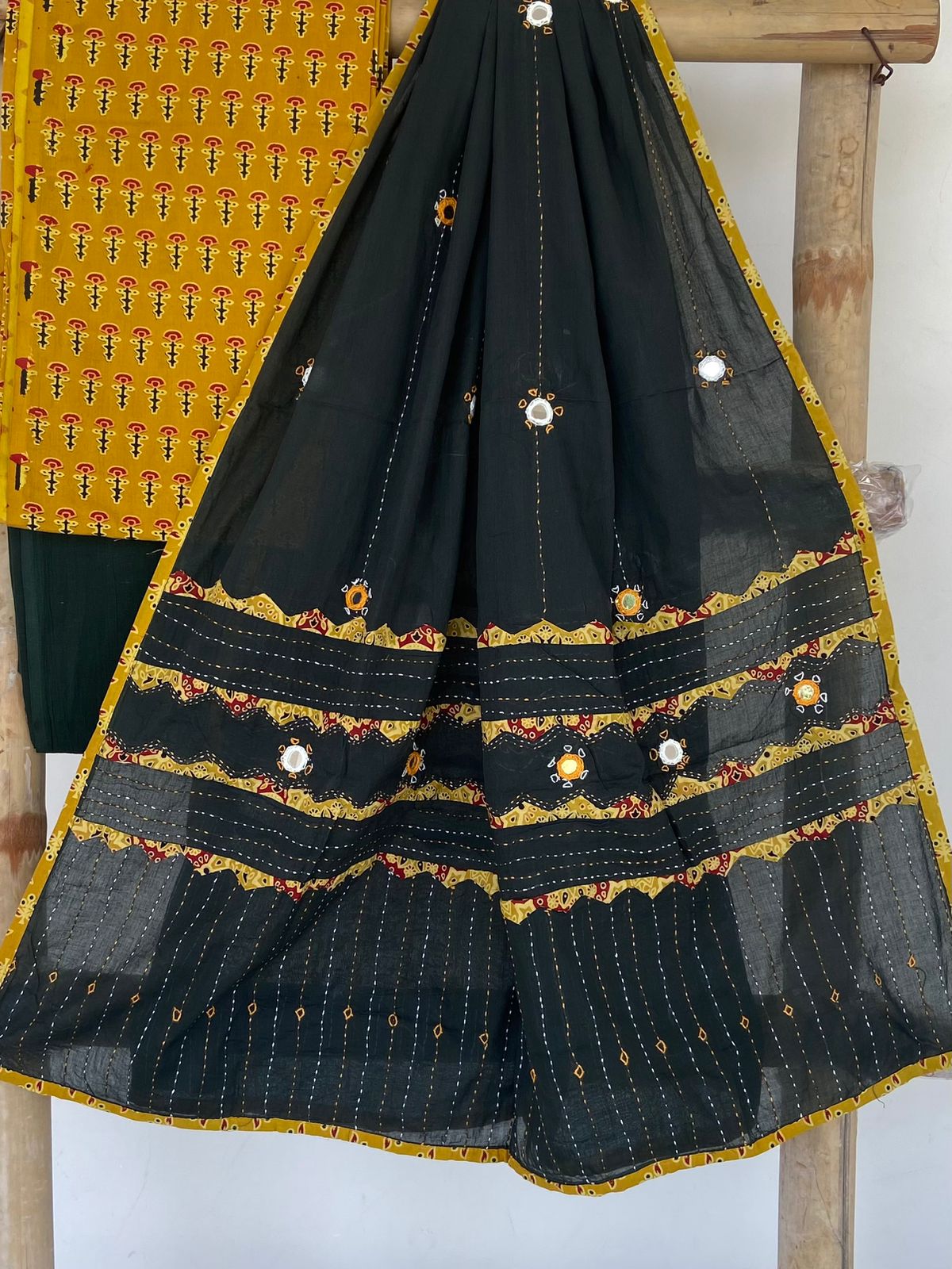 Ajrakh Patch and Mirror-work Dupatta Suit