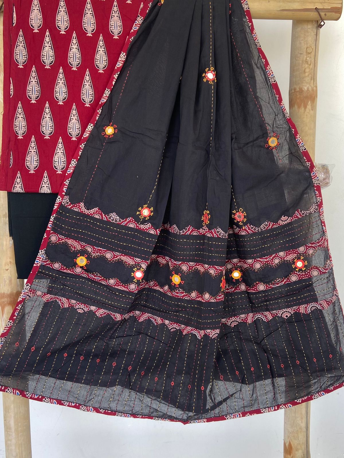 Ajrakh Patch and Mirror-work Dupatta Suit