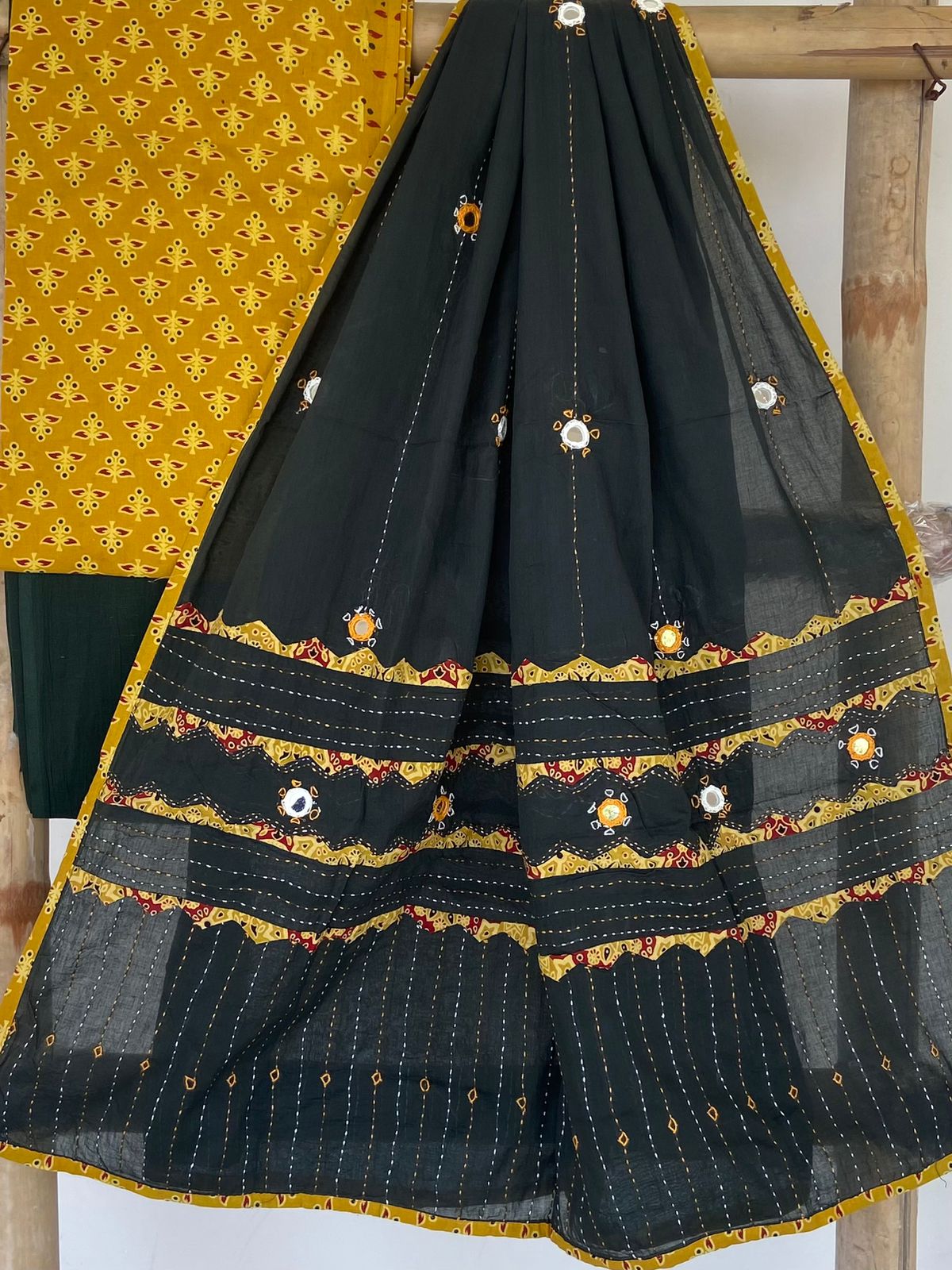 Ajrakh Patch and Mirror-work Dupatta Suit