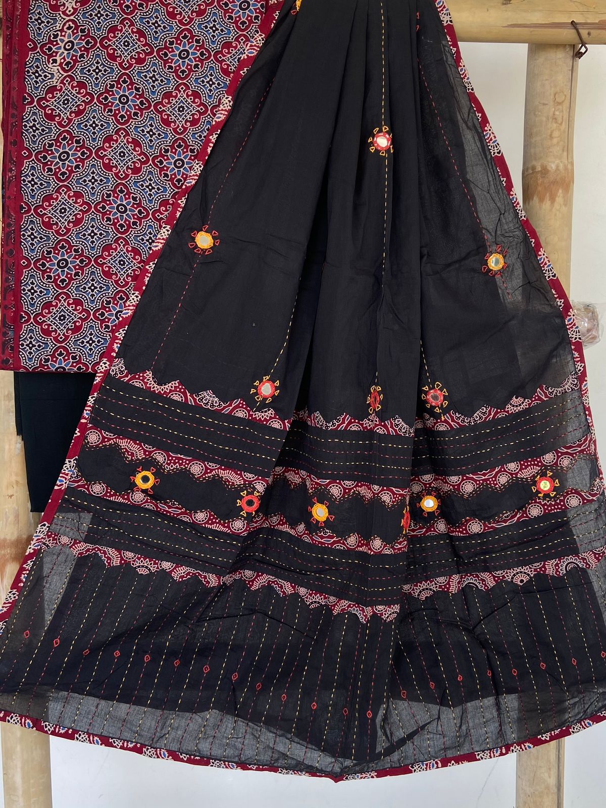 Ajrakh Patch and Mirror-work Dupatta Suit