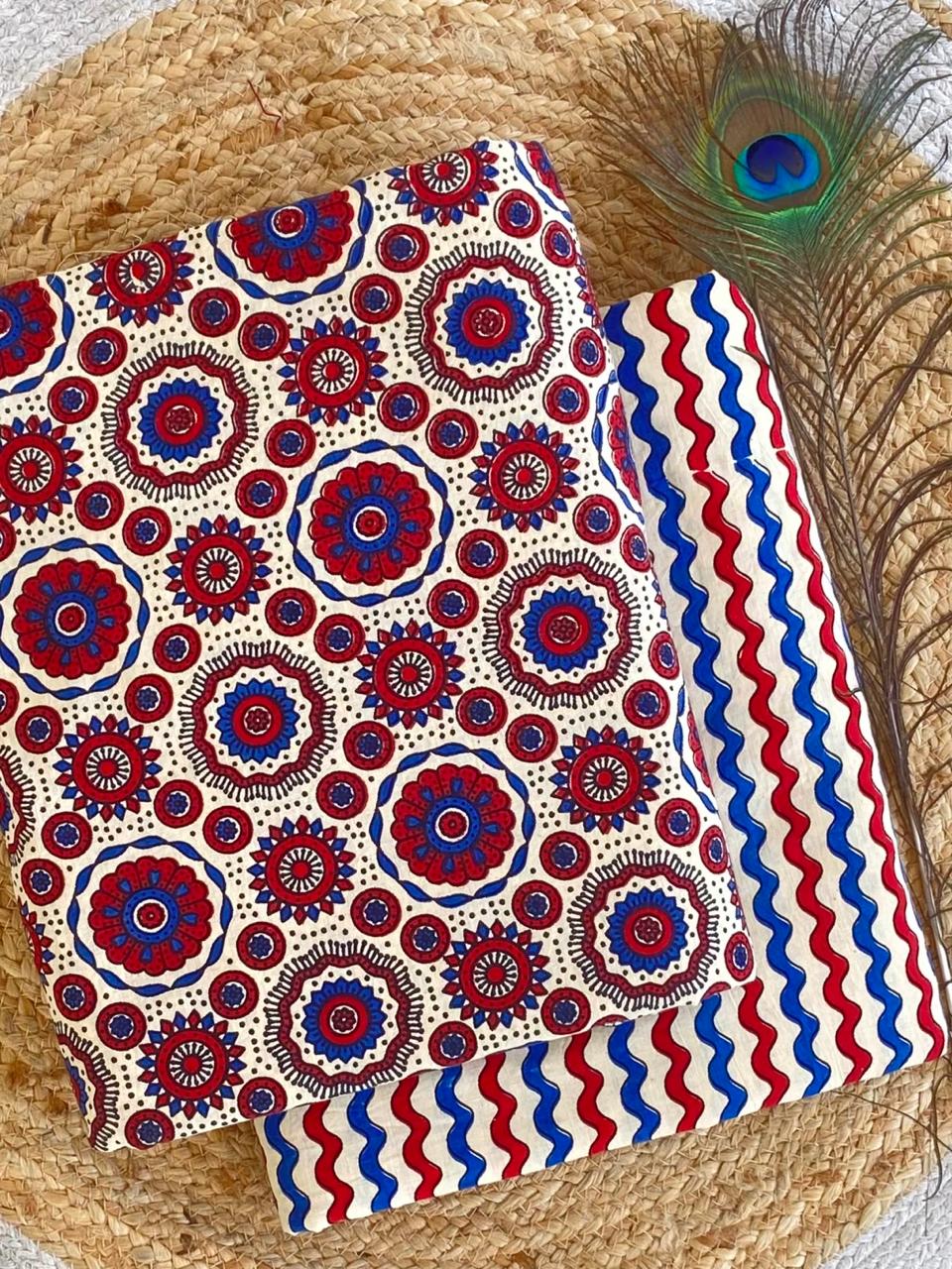 Kantha fabric Ajrakh print top and bottom combo