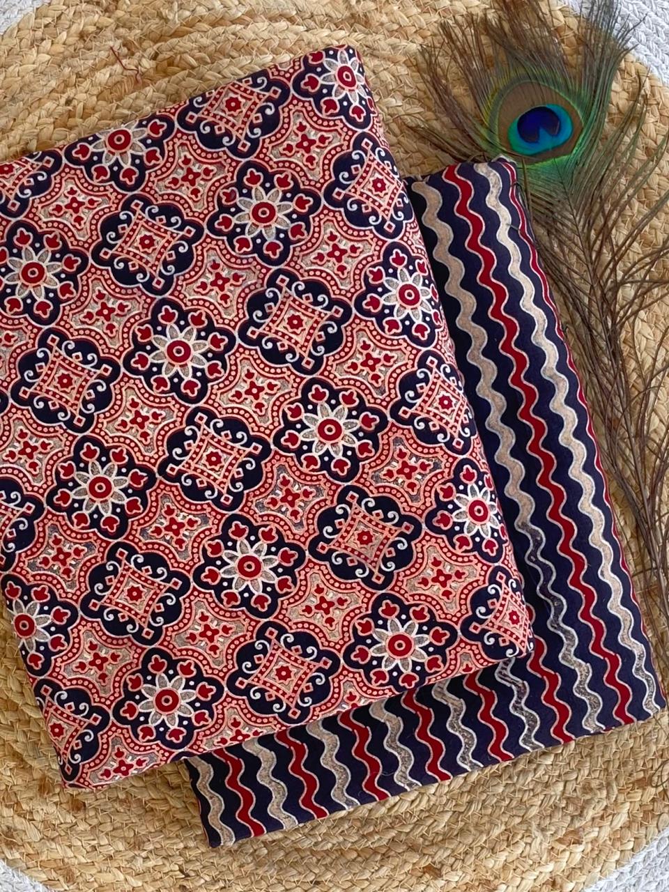 Kantha fabric Ajrakh print top and bottom combo