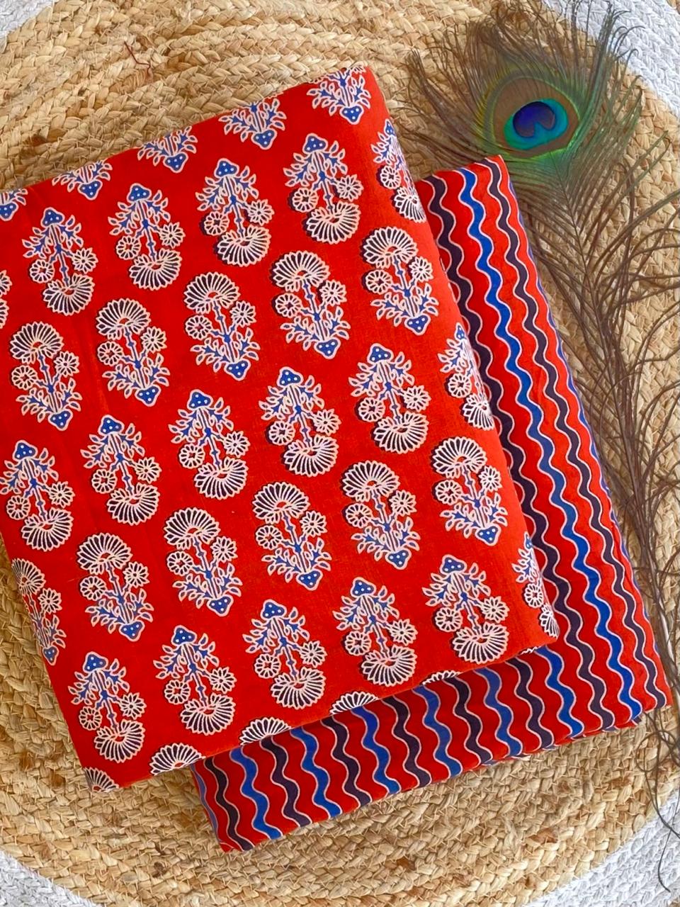 Kantha fabric Ajrakh print top and bottom combo