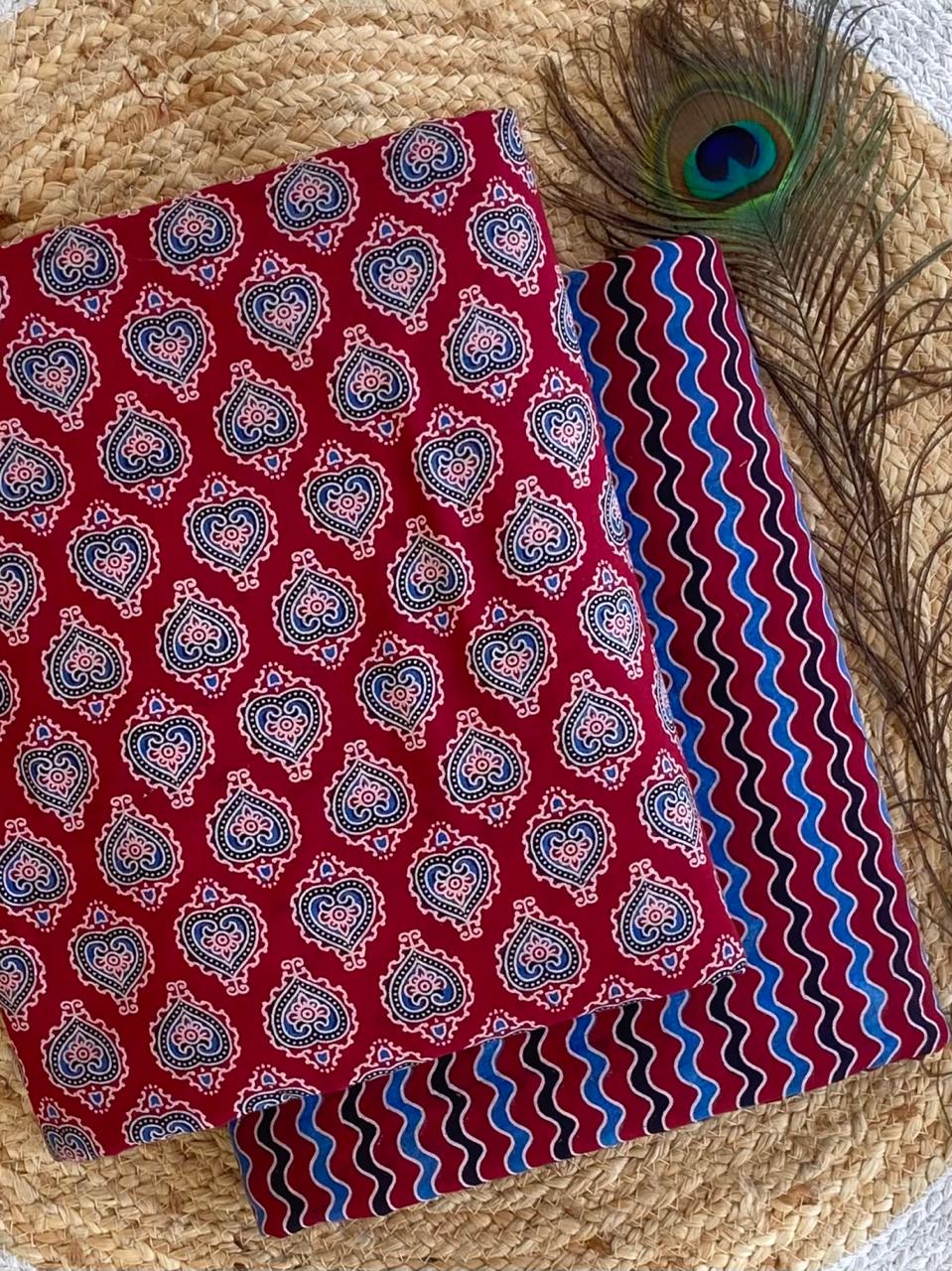 Kantha fabric Ajrakh print top and bottom combo