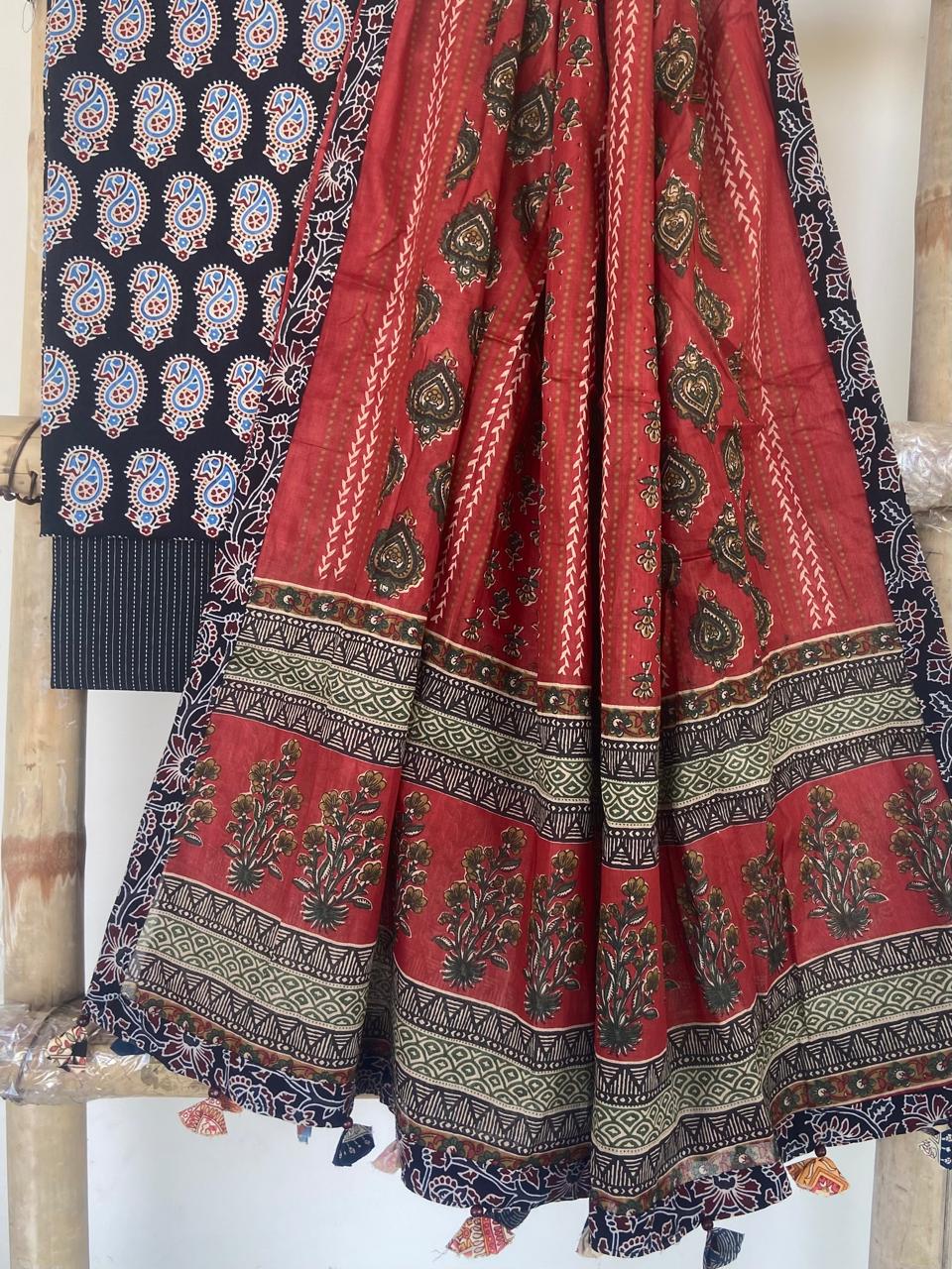 Ajrakh Sanganeri Top & Bottom Set