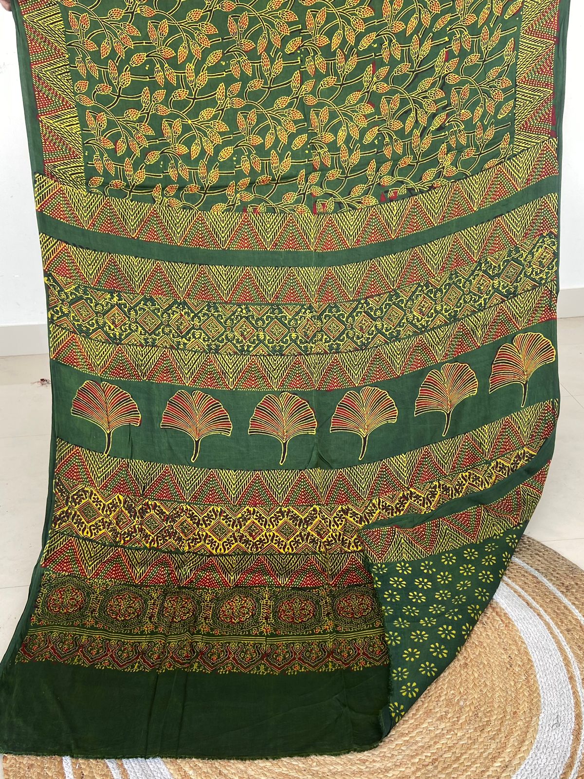 Ajrakh print hand block modhal shatin saree