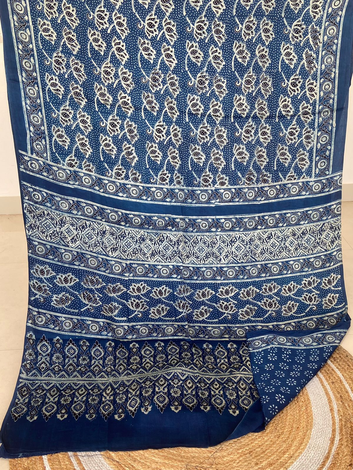 Ajrakh print hand block modhal shatin saree