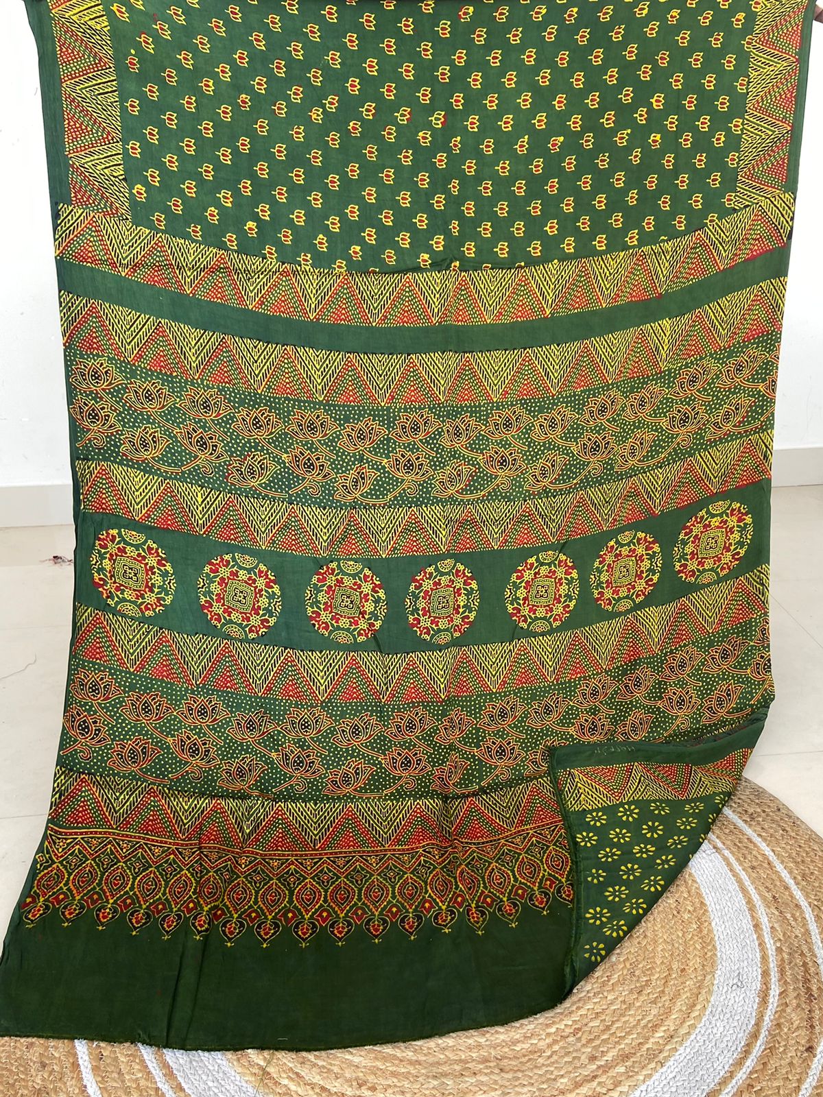 Ajrakh print hand block modhal shatin saree