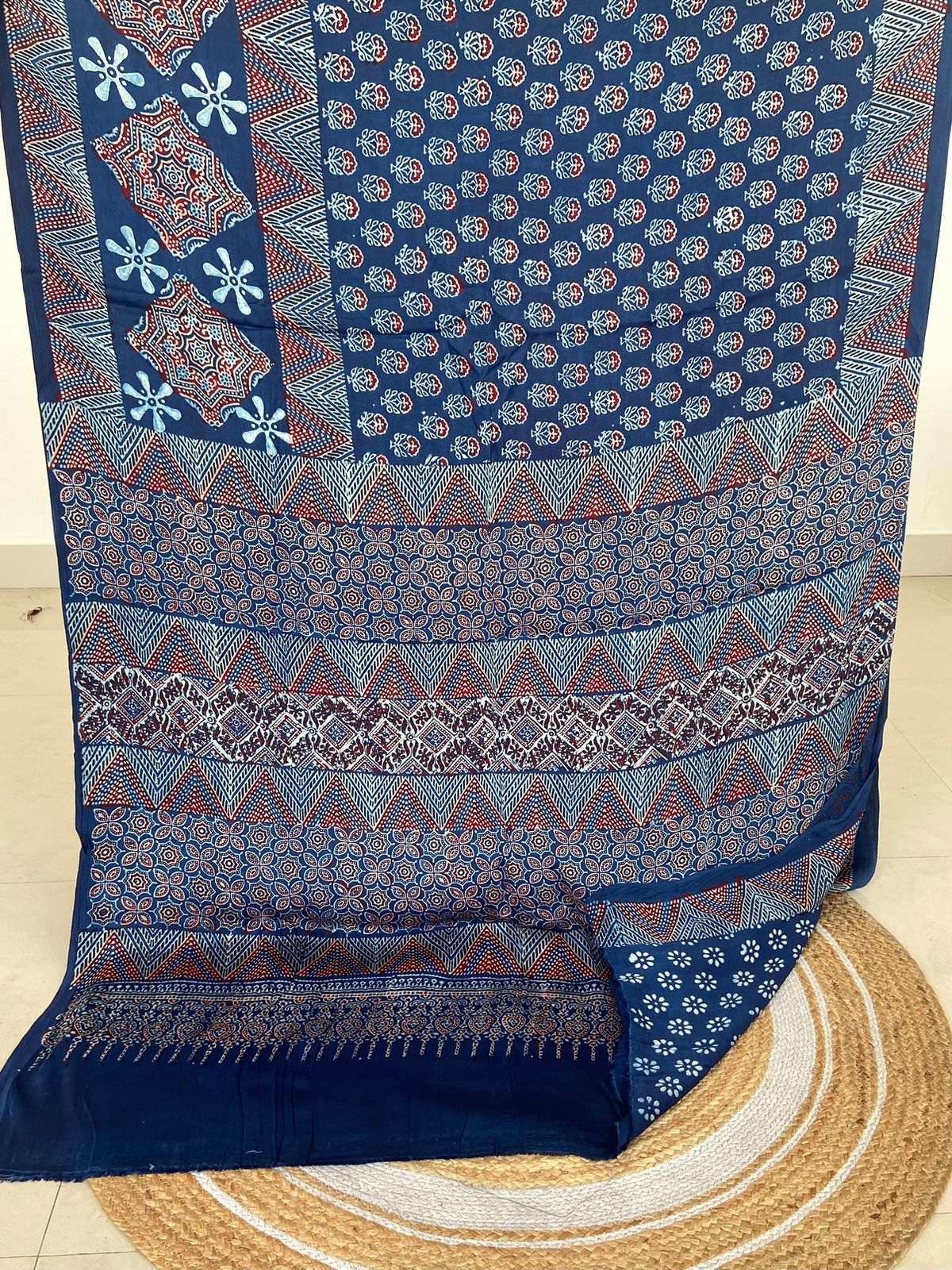 Ajrakh print hand block modhal shatin saree