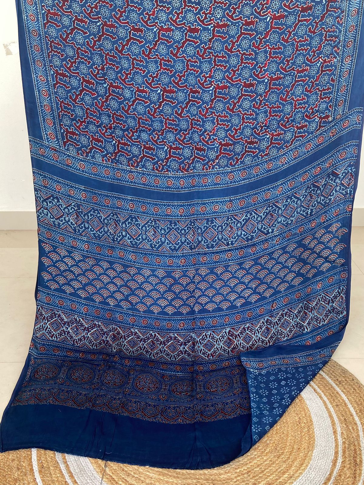 Ajrakh print hand block modhal shatin saree