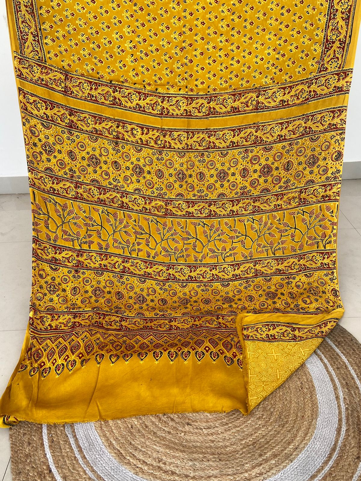 Ajrakh print hand block modhal shatin saree