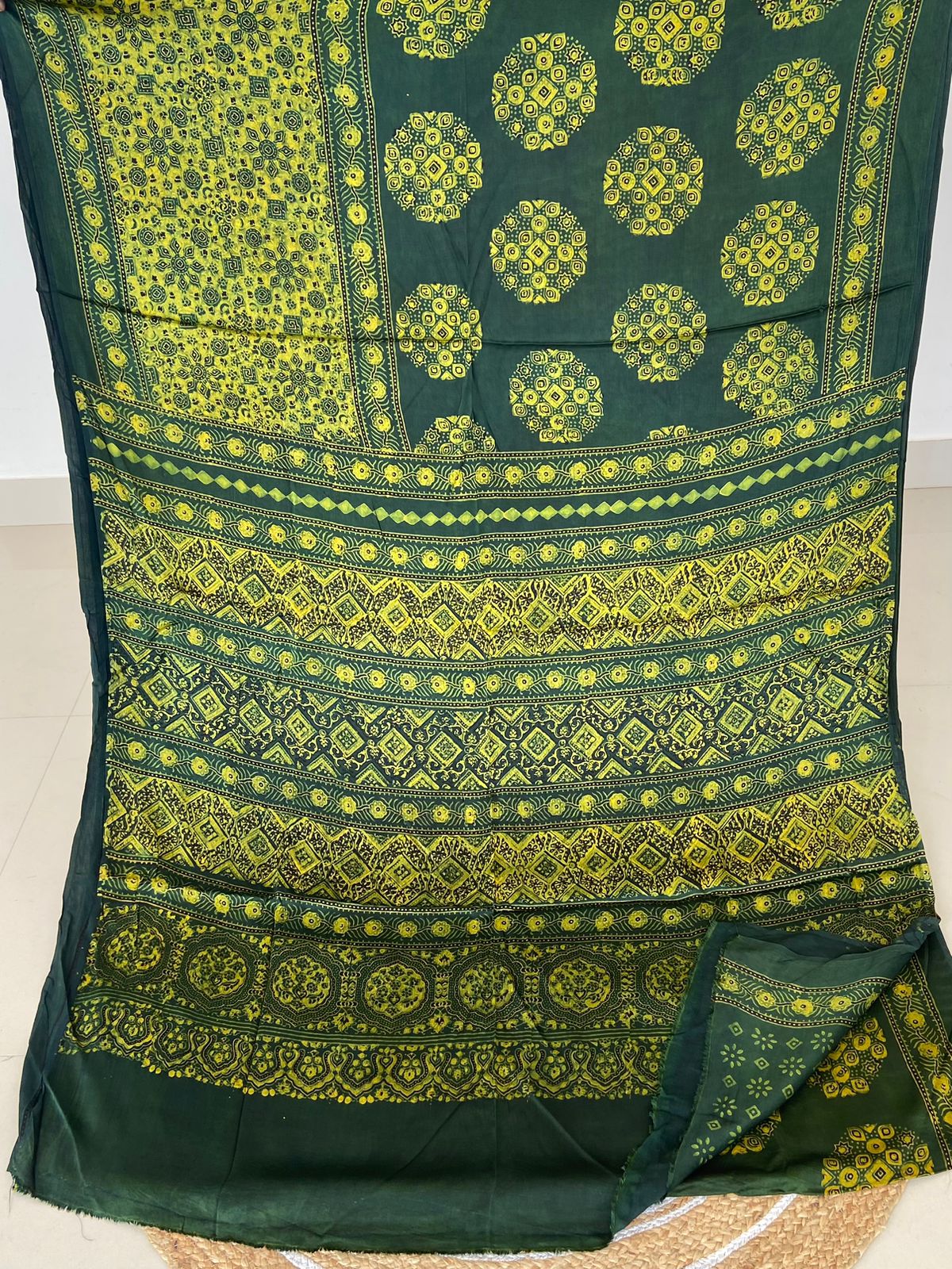 Ajrakh print hand block modhal shatin saree