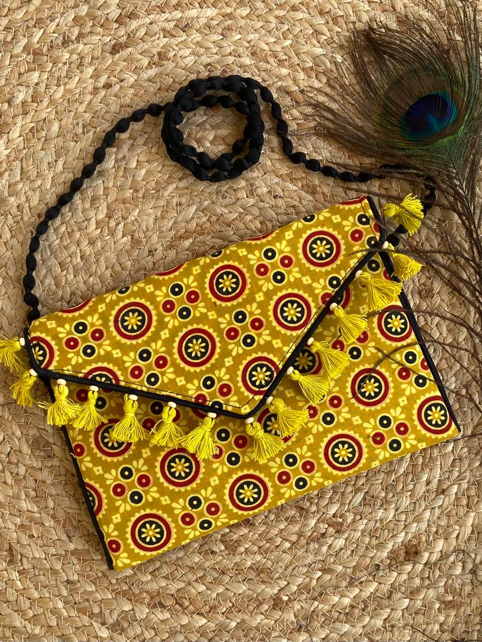 Ajrakh printed clutch cum sling bag