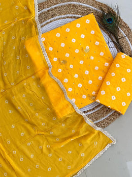 Bandhani Mirror Work  Suit with Dupatta