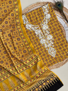 Chikankari Work Ajrakh Dupatta Suit