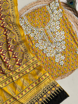 Chikankari Work Ajrakh Dupatta Suit