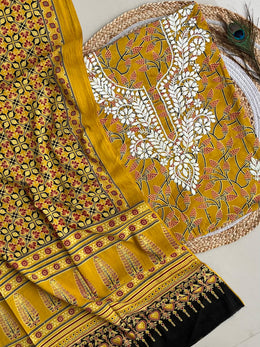 Chikankari Work Ajrakh Dupatta Suit