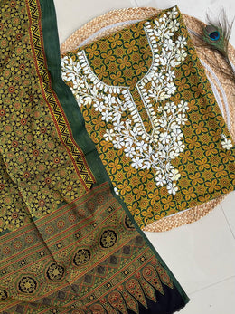 Chikankari Work Ajrakh Dupatta Suit