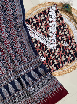 Chikankari Work Ajrakh Dupatta Suit