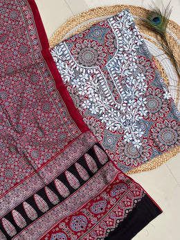 Chikankari Work Ajrakh Dupatta Suit
