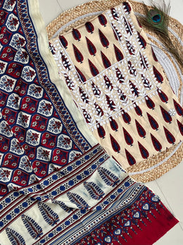 Chikankari Work Ajrakh Dupatta Suit