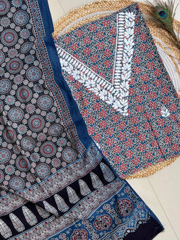 Chikankari Work Ajrakh Dupatta Suit