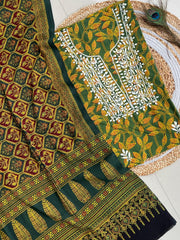 Chikankari Work Ajrakh Dupatta Suit