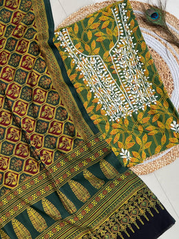 Chikankari Work Ajrakh Dupatta Suit