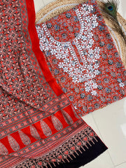 Chikankari Work Ajrakh Dupatta Suit
