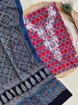 Chikankari Work Ajrakh Dupatta Suit