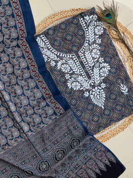 Chikankari Work Ajrakh Dupatta Suit
