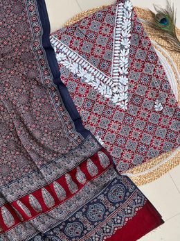 Chikankari Work Ajrakh Dupatta Suit