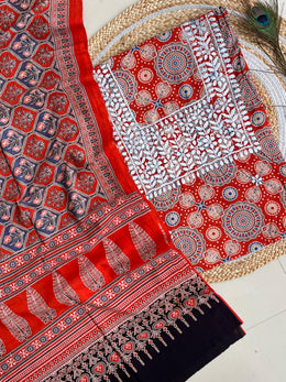 Chikankari Work Ajrakh Dupatta Suit