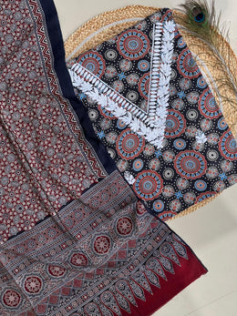 Chikankari Work Ajrakh Dupatta Suit