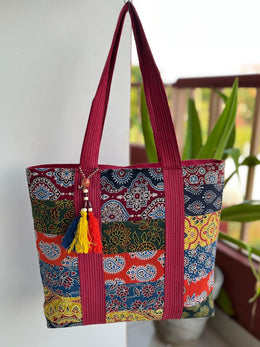 Ajrakh Patchwork Shoulder Handbag