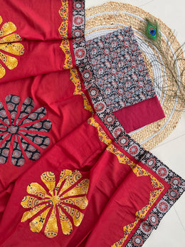 Ajrakh Patch Work Suit with Dupatta