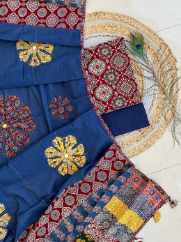 Ajrakh Patch Work Suit with Dupatta