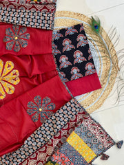 Ajrakh Patch Work Suit with Dupatta