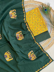 Ajrakh Applique Suit with Dupatta
