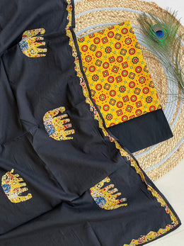 Ajrakh Applique Suit with Dupatta