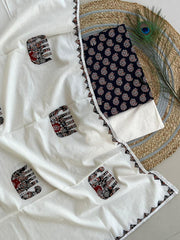 Ajrakh Applique Suit with Dupatta