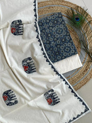 Ajrakh Applique Suit with Dupatta