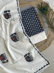 Ajrakh Applique Suit with Dupatta
