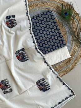Ajrakh Applique Suit with Dupatta