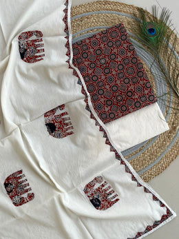 Ajrakh Applique Suit with Dupatta